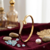 Untitled design (24) Elegant Navy Blue Leaf Abstract Enamel Gold Hinged Cuff Bracelet