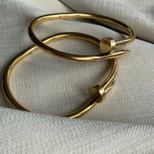 Elegant Gold Nail Bangle Bracelet with Pavé Crystals