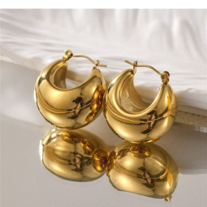 Elegant Polished Gold Domed Huggie Hoop Earring