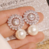 Untitled design (31) Elegant Floral Crystal and Pearl Drop Stud Earrings