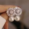 Untitled design (32) Elegant Floral Crystal and Pearl Drop Stud Earrings