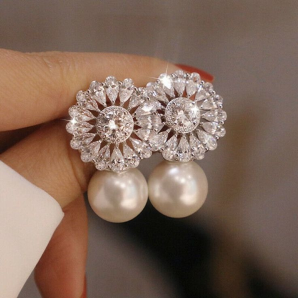 Untitled design (32) Elegant Floral Crystal and Pearl Drop Stud Earrings