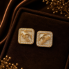 Untitled design (83) Elegant Square "PARIS" Interlocking Logo Pavé Crystal Gold Stud Earrings