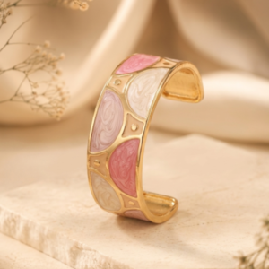 Untitled design (9) Elegant Pastel Marbled Enamel Gold-Plated Cuff Bracelet