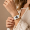 Elegant Nautical Seashell & Seahorse White Enamel Gold Hinged Bangle Bracelet
