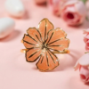 Elegant Peach Marbled Enamel Statement Flower Gold Cuff Bracelet