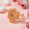 Elegant Peach Marbled Enamel Statement Flower Gold Cuff Bracelet