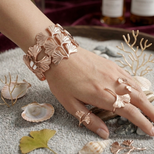 Untitled design (11) Elegant Cutout Ginkgo Biloba Leaves Gold Cuff Bracelet