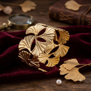 Elegant Cutout Ginkgo Biloba Leaves Gold Cuff Bracelet