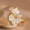 Untitled design (13) Elegant White Marbled Enamel Statement Flower Gold Cuff Bracelet