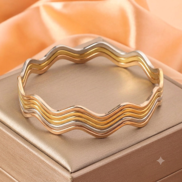 Untitled design (13) Tri-Color Chevron Wave Gold Cuff Bracelet