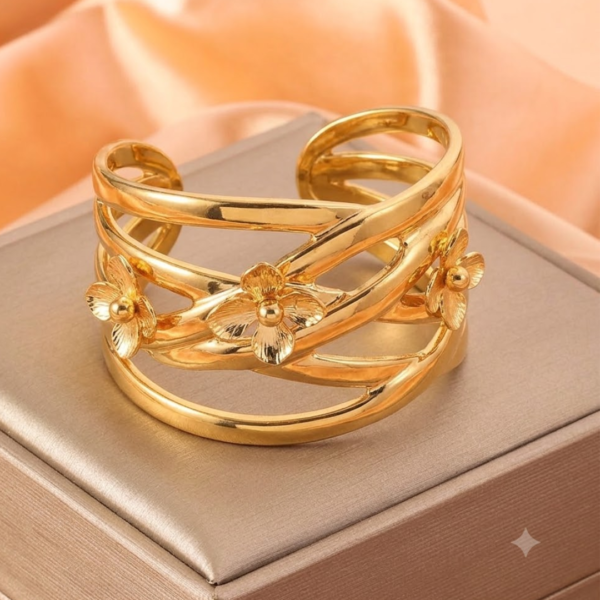 Untitled design (16) Elegant Leaf Abstract Enamel Gold Hinged Cuff Bracelet