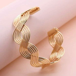 Untitled design (19) Elegant Baby Pink Marbled Enamel Statement Flower Gold Cuff Bracelet