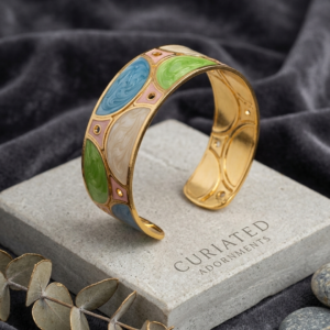 Untitled design (3) Pastel Geometric Marbled Enamel Gold Hinged Cuff Bracelet