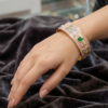 Untitled design (6) Elegant Blush Pink Marbled Enamel Floral Gold Hinged Cuff Bracelet