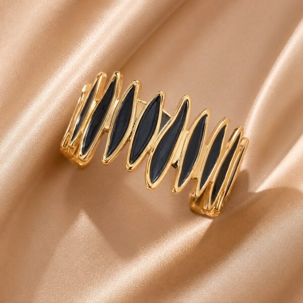 Modern Geometric Gold-Plated Hinged Cuff Bracelet with Navy Blue Enamel