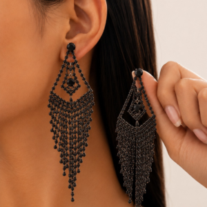Earing Dramatic Geometric Black Crystal Chandelier Dangle Earrings