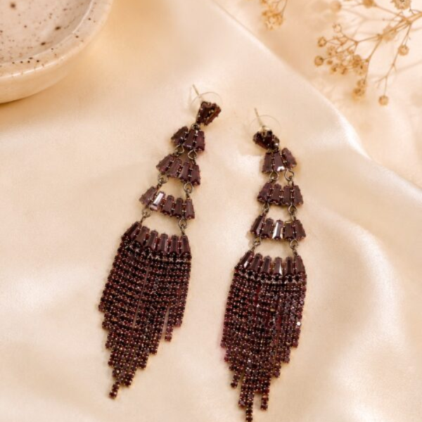 Untitled design (15) Exquisite Multi-Tier Black Crystal Fringe Dangle Earrings