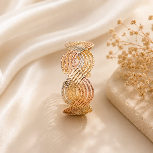 Tri-Tone Infinity Cuff Bracelet for Women | Gold, Rose Gold & Silver Plated Statement Bracelet | Luxury Open Cuff