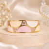 Gold Plated Pink & White Enamel Bangle Bracelet for Women | Designer Geometric Cuff Bangle | Luxury Fashion Jewelry