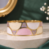 Gold Plated Pink & White Enamel Bangle Bracelet for Women | Designer Geometric Cuff Bangle | Luxury Fashion Jewelry