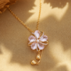 Gold Plated Pink Crystal Flower Pendant Necklace for Women | Floral Pearl Pendant Chain | Elegant Fashion Jewelry