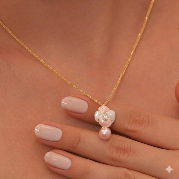 Gold Plated Floral Pearl Pendant Necklace & Stud Earrings Set for Women | Elegant Jewelry Gift Set
