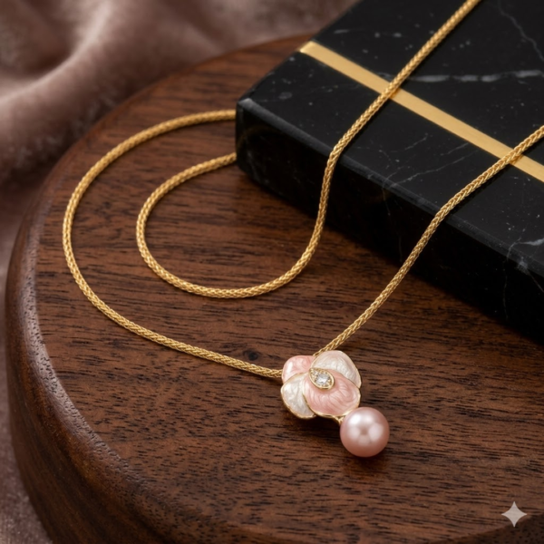 Gold Plated Floral Pearl Pendant Necklace & Stud Earrings Set for Women | Elegant Jewelry Gift Set