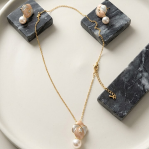 Untitled design - 2026-06-18T153433.967 Gold Plated Floral Pearl Pendant Necklace & Stud Earrings Set for Women | Elegant Jewelry Gift Set