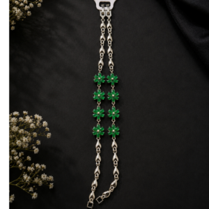 Silver Plated Green Floral Bracelet for Women | Emerald Crystal Charm Bracelet | Elegant Party Jewelry