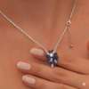 Silver Plated Blue Sapphire Flower Pendant Necklace for Women | CZ Floral Statement Necklace | Elegant Party Jewelry