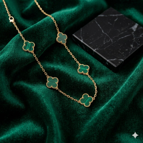 Gold Plated Green Clover Station Necklace for Women | Lucky Clover Charm Necklace | Elegant Minimalist Chain Necklace