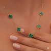 Gold Plated Green Clover Station Necklace for Women | Lucky Clover Charm Necklace | Elegant Minimalist Chain Necklace