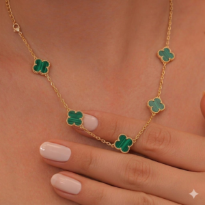 Untitled design - 2026-06-18T154720.785 Gold Plated Green Clover Station Necklace for Women | Lucky Clover Charm Necklace | Elegant Minimalist Chain Necklace