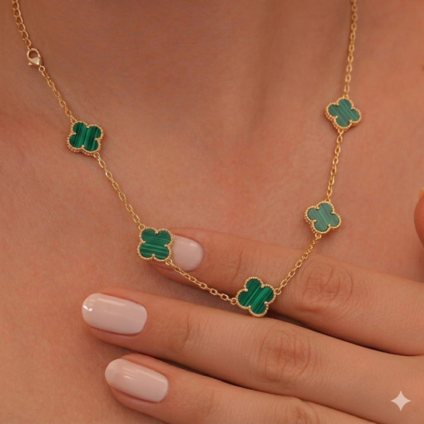 Gold Plated Green Clover Station Necklace for Women | Lucky Clover Charm Necklace | Elegant Minimalist Chain Necklace