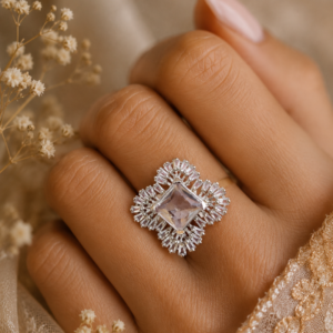 Untitled design - 2026-06-19T134253.512 Silver Plated Princess Cut Crystal Statement Ring for Women | Luxury CZ Cocktail Ring | Adjustable Fashion Ring