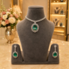 Untitled design (21) Elegant Emerald Green Crystal Pendant Necklace Set in Silver Finish