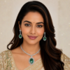 Untitled design (22) Elegant Emerald Green Crystal Pendant Necklace Set in Silver Finish