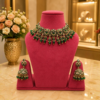 oyal Emerald Green & Kundan Choker Necklace Set with Matching Jhumkas
