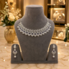 Elegant Sapphire Blue Teardrop Necklace Set in Silver Diamond Finish
