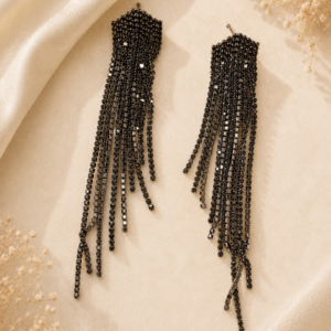 Glamorous Multi-Strand Clear Crystal Fringe Dangle Earrings