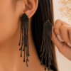 Untitled design (4) Elegant Cascading Black Crystal Fringe Dangle Earrings