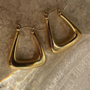 Gold Plated Geometric Hoop Earrings for Women | Trendy Statement Earrings | Lightweight Fashion Jewelry