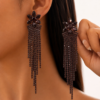 Magnificent Floral Black Crystal Tassel Dangle Earrings