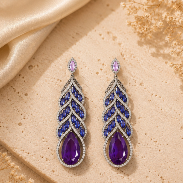Untitled design (54) Silver Plated Blue & Purple Crystal Drop Earrings for Women | Luxury Party Wear Statement Earrings