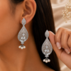 Silver Plated Pearl Drop Jhumka Earrings for Women | Floral Designer Party & Wedding Wear Earrings