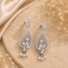 Silver Plated Pearl Drop Jhumka Earrings for Women | Floral Designer Party & Wedding Wear Earrings