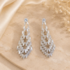 Silver Plated CZ Waterfall Chandelier Earrings for Women | Luxury Crystal Party & Wedding Wear Earrings