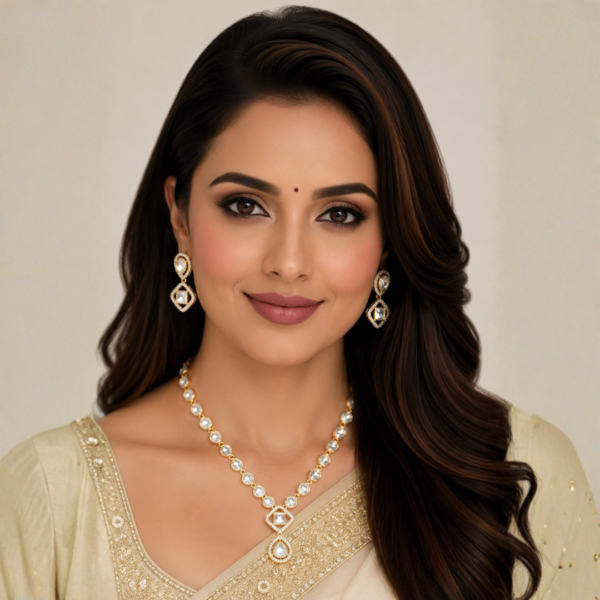 Untitled design (6) Elegant Kundan Pendant Necklace Set with Matching Earrings – Lightweight Party & Festive Wear