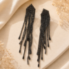 Black Crystal Tassel Statement Earrings for Women | Black Rhodium Plated Party & Evening Wear Earrings